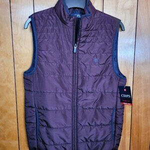 Chaps Men's Packable Vest Puffer Jacket SMALL Full Zip Up Red BURGUNDY New A1